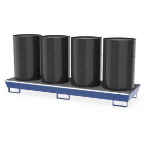 Auffangwanne aus Stahl für 4 x 200 l Fässer lang, mit Gitterrost, unterfahrbar, 2590x800x235mm Auffangwannen aus Stahl Produktbild Auffangwanne aus Stahl für 4 x 200 l Fässer, mit Gitterrost, unterfahrbar, lang, lackiert