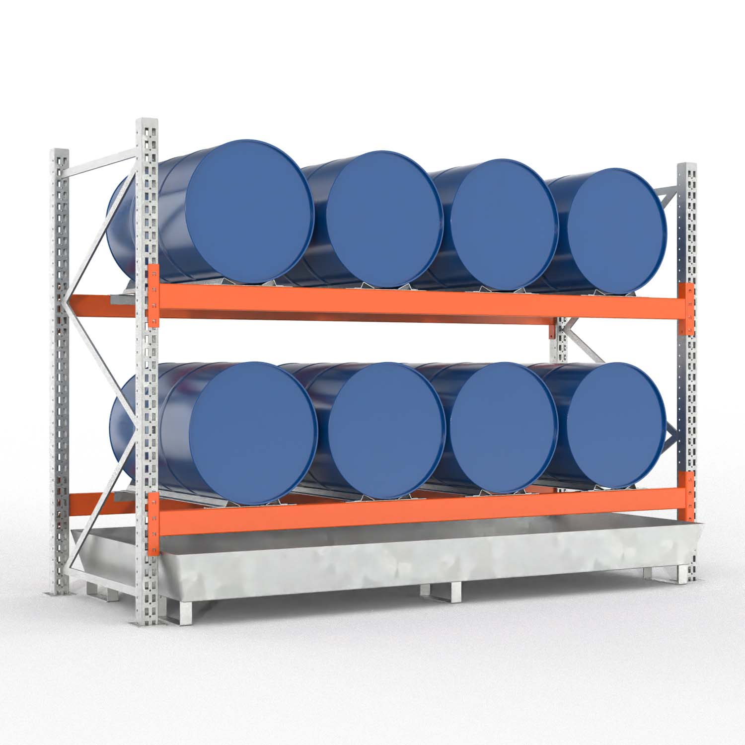 Palettenregal Typ 2051 mit Auffangwanne aus Stahl, Grundeinheit für 8 Fässer