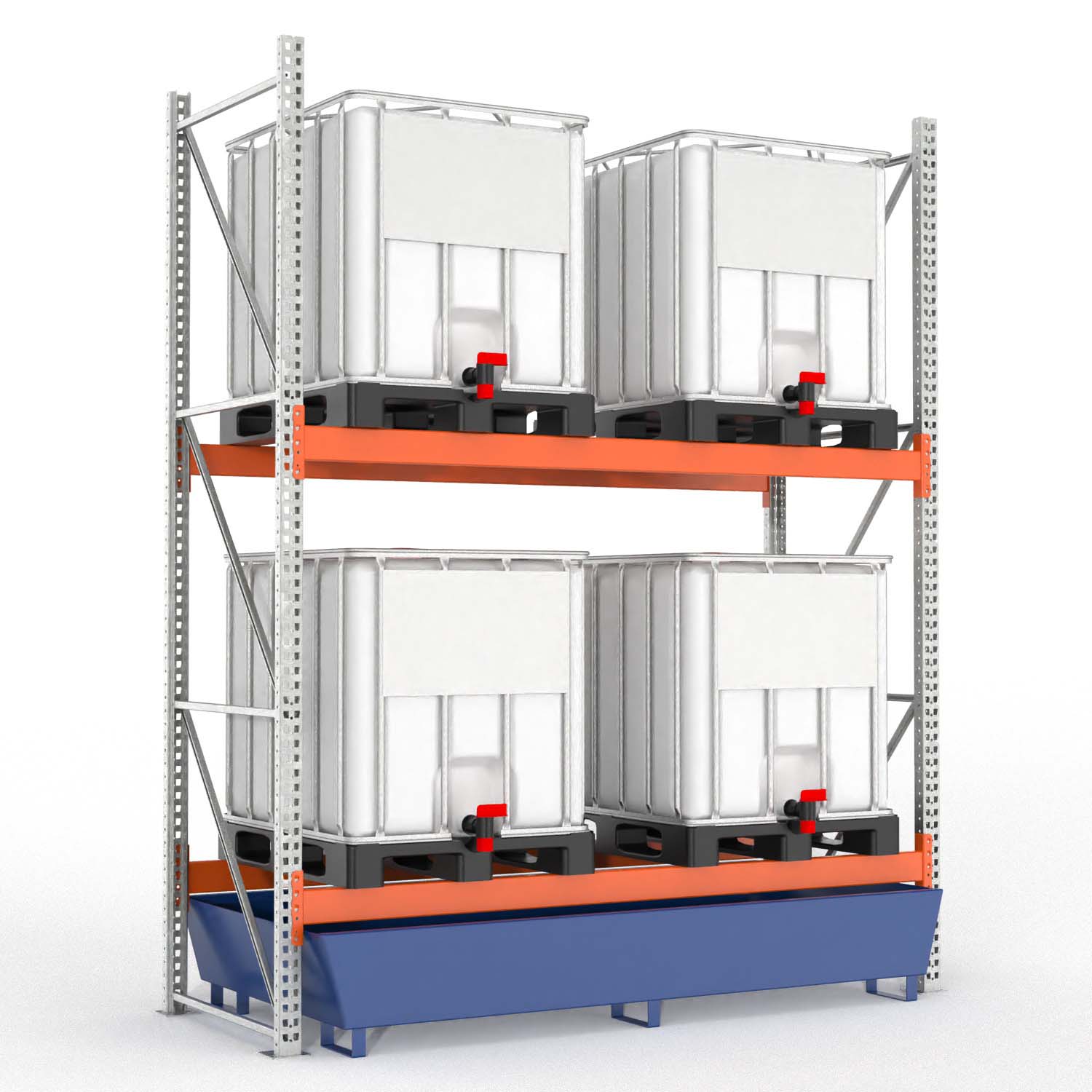 Palettenregal Typ 2204 mit Auffangwanne aus Stahl für 4 IBC, Grundeinheit