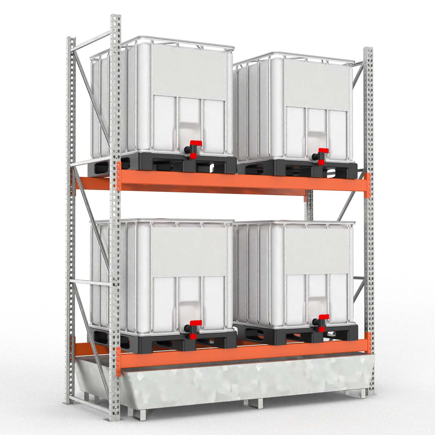 Palettenregal Typ 2204 mit Auffangwanne aus Stahl für 4 IBC, Grundeinheit