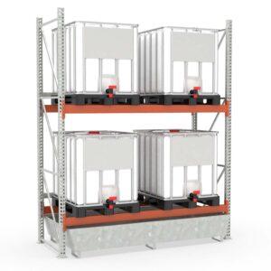 Palettenregal mit Auffangwanne aus Stahl für 4 IBC, Grundeinheit