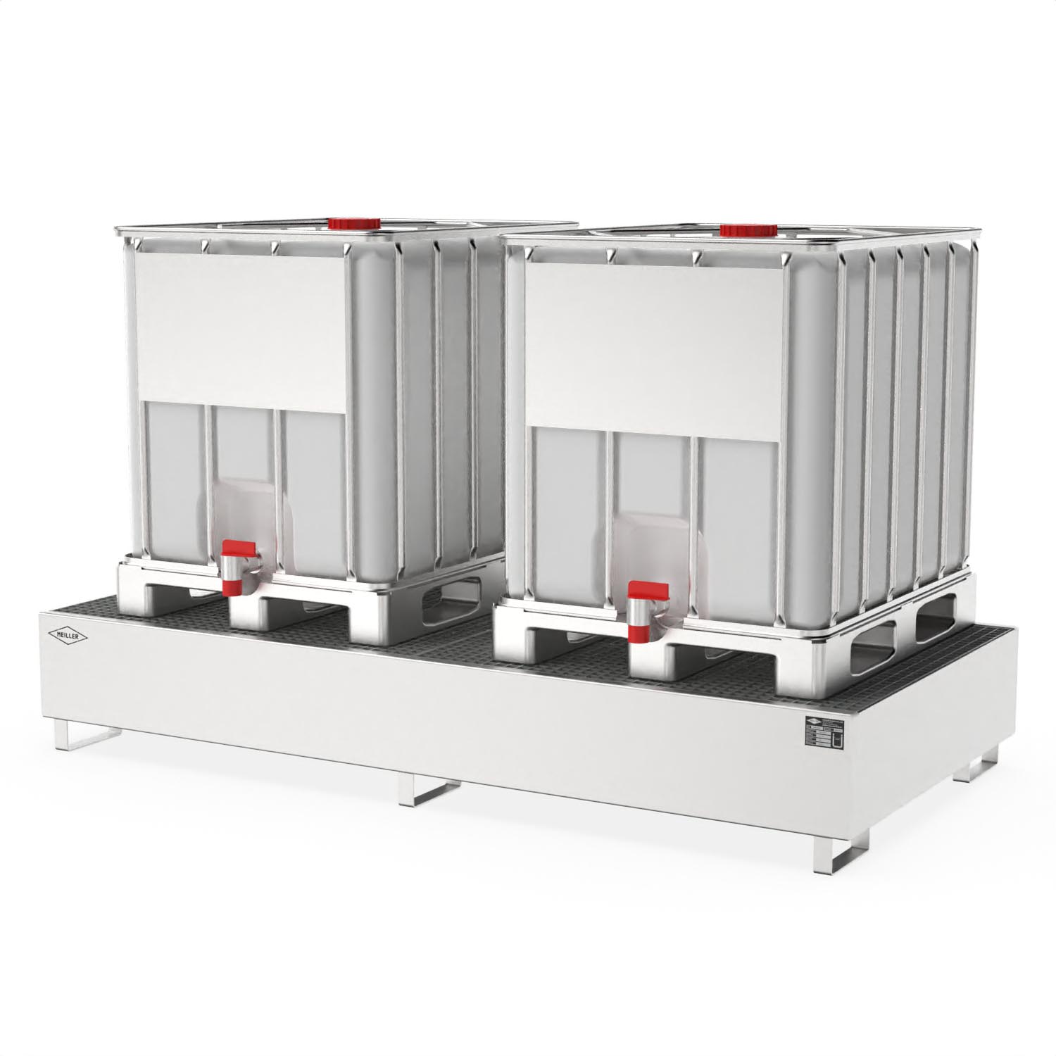 Auffangwanne aus Edelstahl für 2 IBC, Auffangvolumen 1000 l, 2680x1300x430mm Auffangwannen aus Edelstahl Produktbild Auffangwanne aus Edelstahl für 2 IBC, Auffangvolumen 1000 l, 2680x1300x430mm