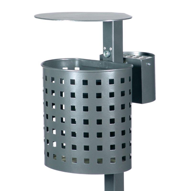 Abfallbehälter, Volumen 20 l, gelocht, mit Haube und Montagepfosten zum Einbetonieren, Ascher