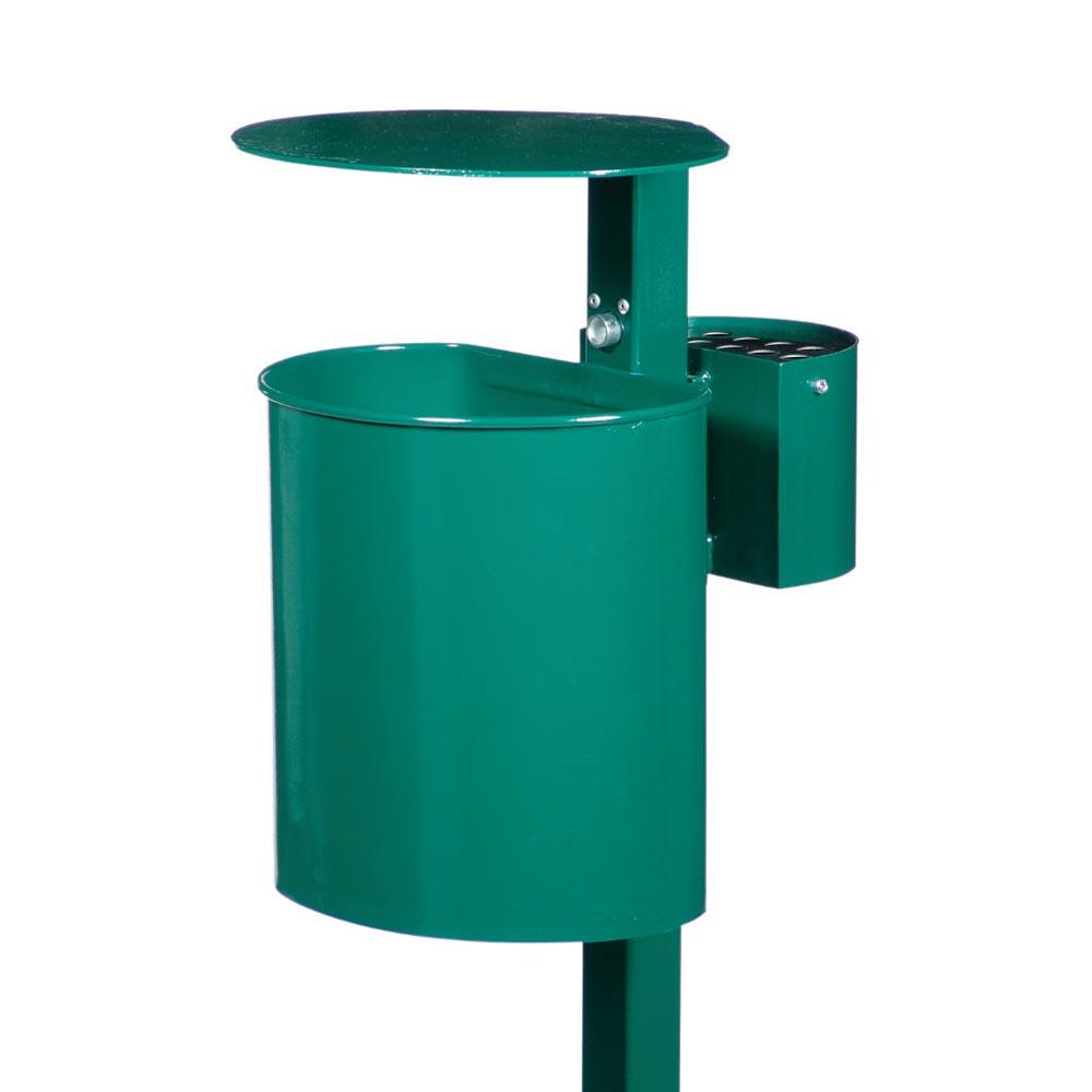 Abfallbehälter, Volumen 20 l, ungelocht, mit Haube und Montagepfosten zum Einbetonieren, Ascher