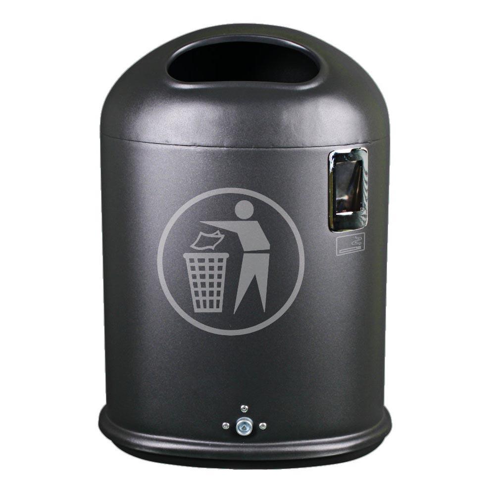Abfallbehälter oval, Volumen 45 l, Bodenentleerung, zur Wand- oder Pfostenmontage, Ascher