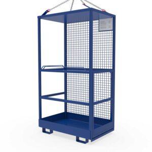 Arbeitskorb, starr, kranbare Ausführung mit Vierstrangkette und Werkzeugablage, 850 x 1200 x 2250 mm, 2 Personen