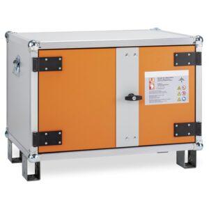 Auffangwanne aus Kunststoff (PE) für 2 Fässer, Auffangvolumen 200 l Auffangwannen aus Kunststoff Produktbild Lithium-Akku-Ladeschrank basic, Stromversorgung, 1-phasig, Lüftung, B 800 mm, Explosionsschutz