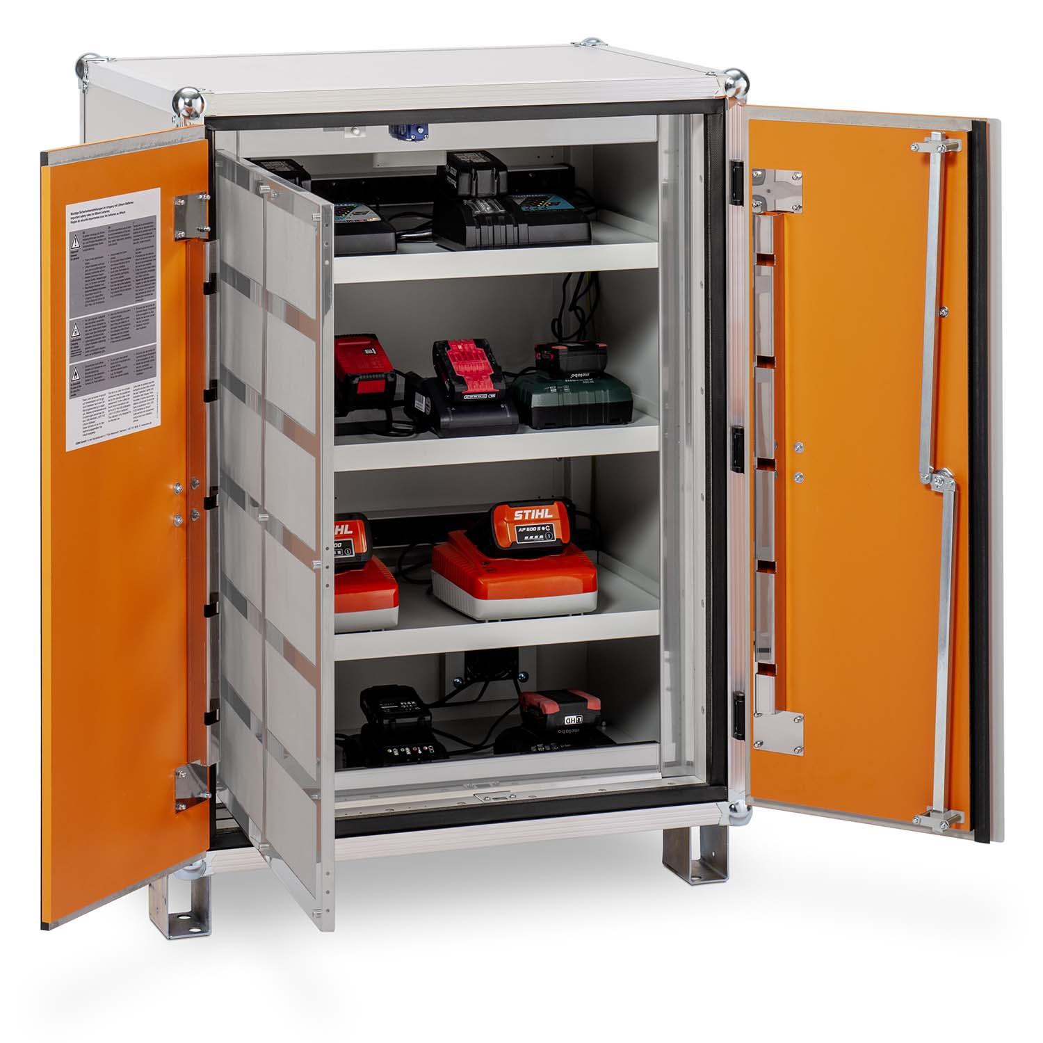 Lithium-Ionen-Akku-Ladeschrank basic 8/10, Rauchmelder, mit Füßen, lockEX 2.0, VDMA-geprüft