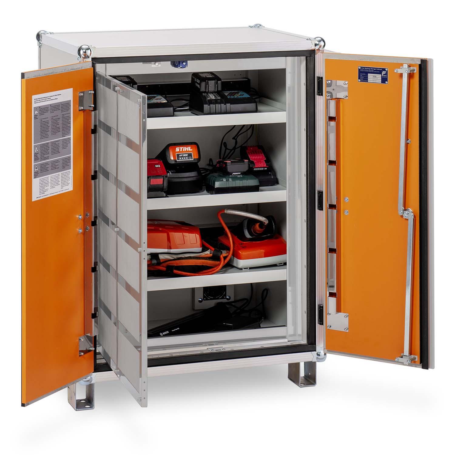 Lithium-Ionen-Akku-Ladeschrank premiumPLUS 8/10, Rauchmelder, mit Füßen, lockEX 2.0, VDMA-zertifiziert, BMA und Fernalarm