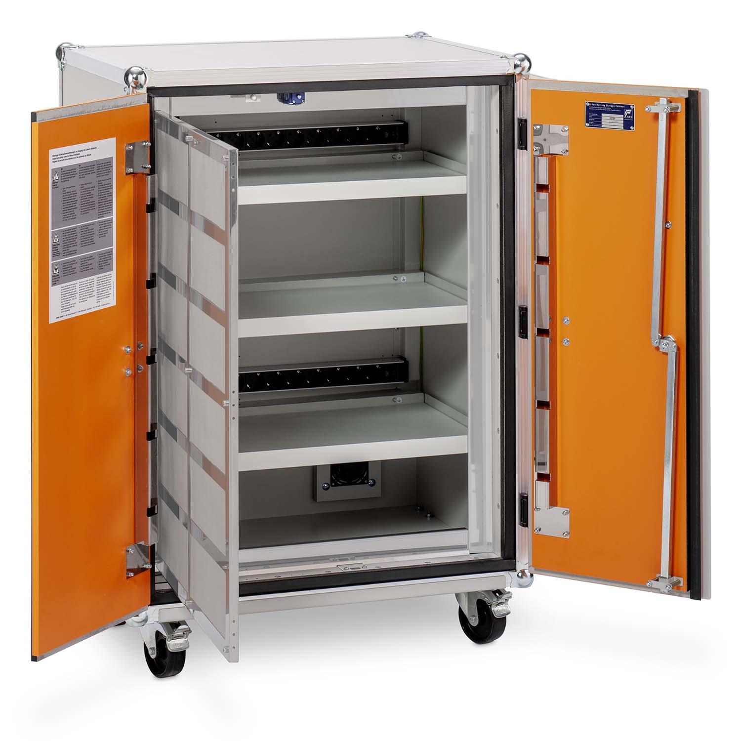 Lithium-Ionen-Akku-Ladeschrank premiumPLUS 810, Rauchmelder, mit Rollen, lockEX 2.0, VDMA-zertifiziert, BMA und Fernalarm