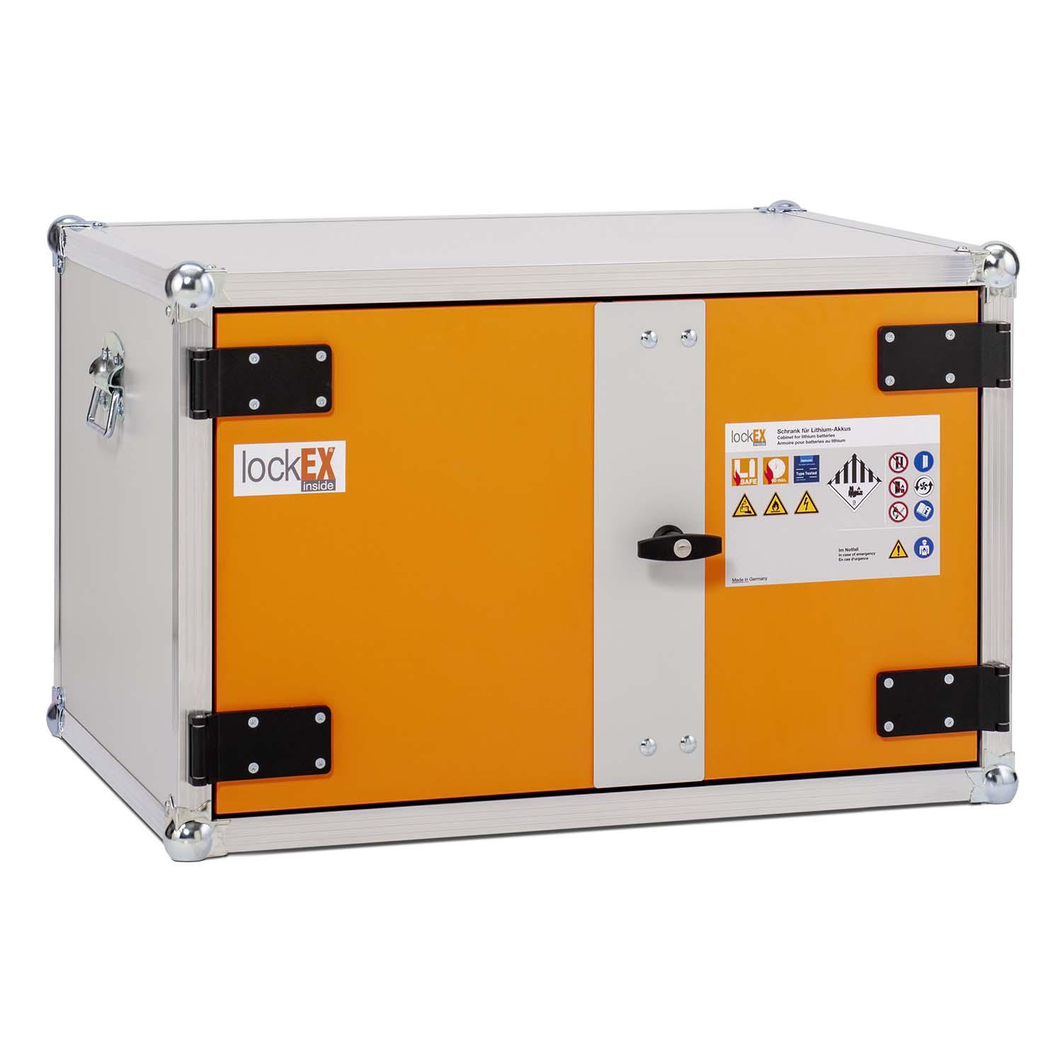 Lithium-Ionen-Akku-Lagerschrank, B 810 mm, Rauchmelder, ohne Füße, lockEX 2.0, VDMA-geprüft