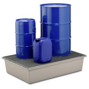 Auffangwanne aus GFK/RC für 2 x 200 l Fässer, Volumen 220 l, mit Gitterrost, ohne Füße, ohne Zulassung