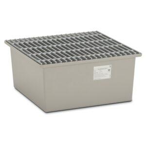 Auffangwanne aus GFK für 1 x 200 l Fass, Volumen 220 l, mit GFK-Gitterrost, ohne Füße, mit Zulassung