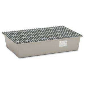 Auffangwanne aus GFK für 2 x 200 l Fässer, Volumen 220 l, mit GFK-Gitterrost, ohne Füße, mit Zulassung