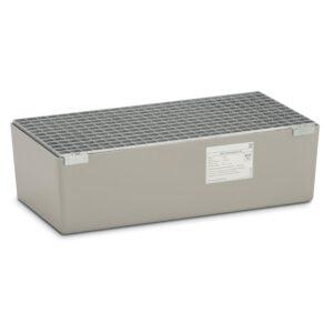 Auffangwanne aus GFK für 2 x 60 l Fässer, Volumen 65 l, mit Gitterrost, ohne Füße, mit Zulassung