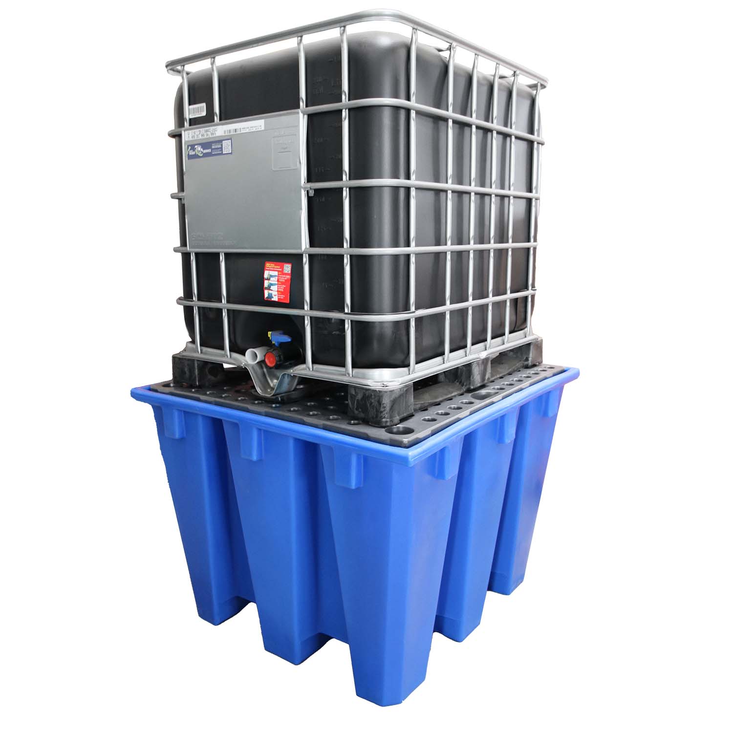 Auffangwanne aus Kunststoff (PE-HD) für 1 IBC, Auffangvolumen 1100 l, mit PE-HD-Stellebene