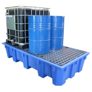 Auffangwanne aus Kunststoff (PE-HD) für 2 IBCs, Auffangvolumen 1050 l, mit PE-HD-Stellebene