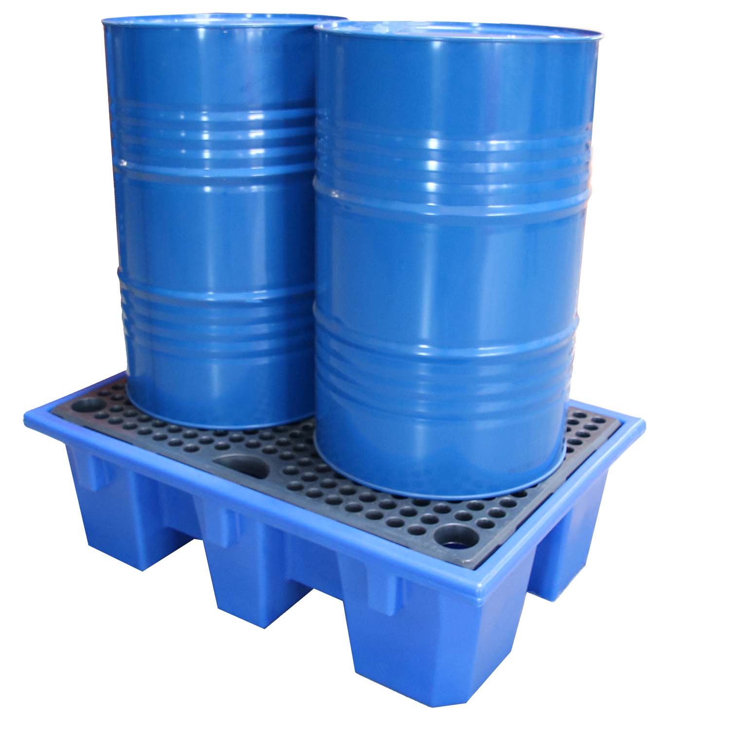 Auffangwanne aus Kunststoff (PE) für 2 Fässer, Auffangvolumen 240 l, mit PE-Rost