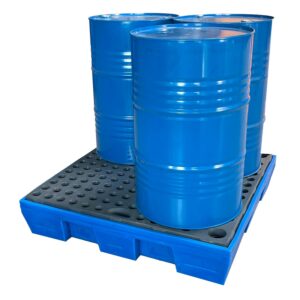 Auffangwanne aus Kunststoff (PE-HD) für 4 Fässer, Auffangvolumen 220 l, mit PE-HD-Stellebene