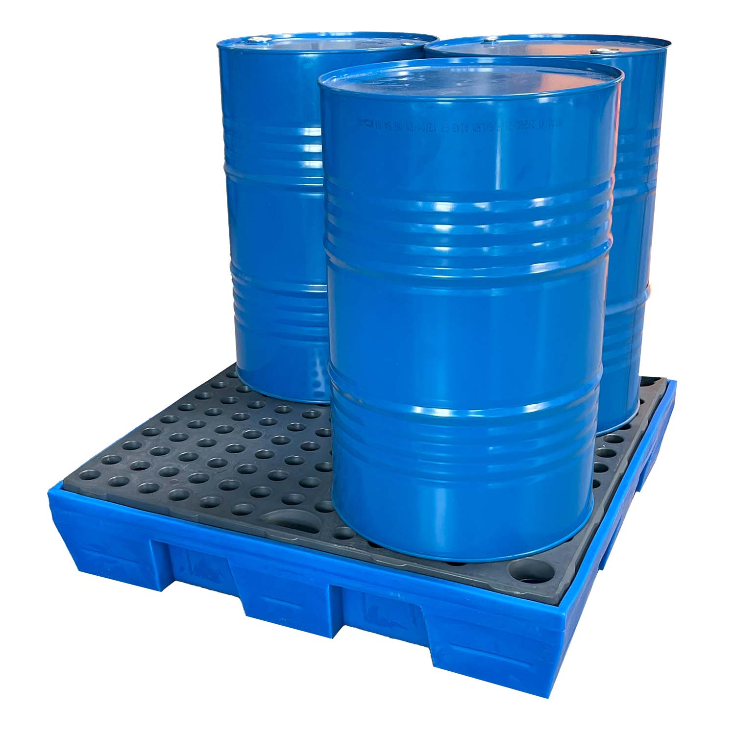 Auffangwanne aus Kunststoff (PE-HD) für 4 Fässer, Auffangvolumen 220 l, mit PE-HD-Stellebene