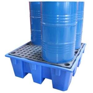 Auffangwanne aus Kunststoff (PE-HD) für 4 Fässer, Auffangvolumen 450 l, mit PE-HD-Stellebene
