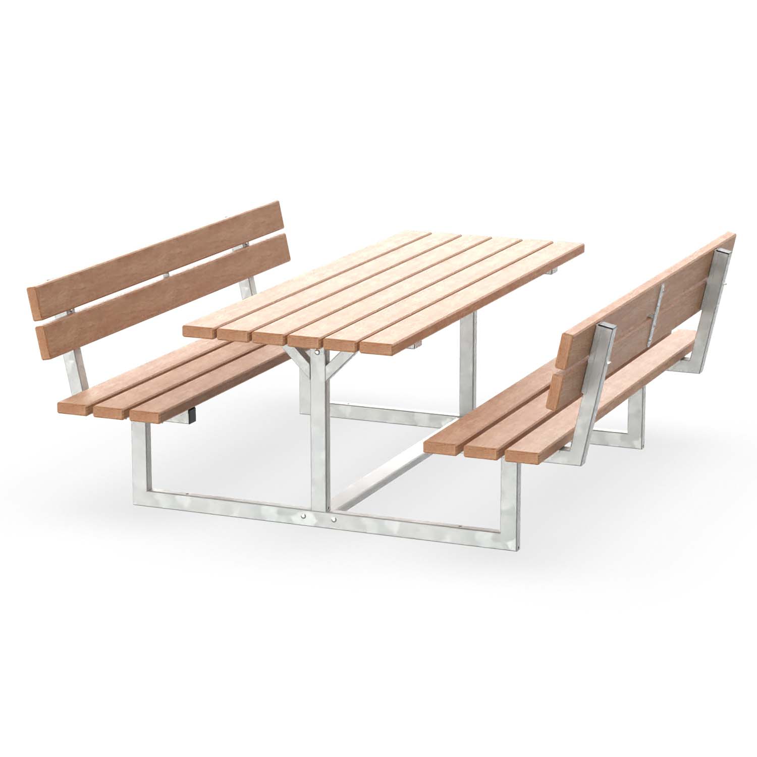 Bank-Tisch-Kombination BenchPlaza, Vierkantrohr, Sitzfläche und Rückenlehne aus Holz, verzinkt, 8-Sitzer, schmal