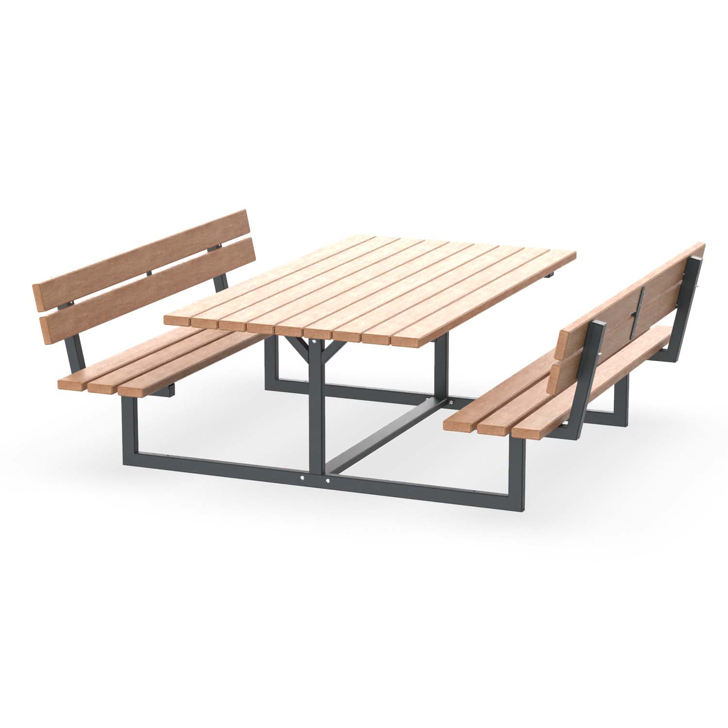 Bank-Tisch-Kombination BenchPlaza, Vierkantrohr, Sitzfläche und Rückenlehne aus Holz, verzinkt und farbbeschichtet, 8-Sitzer