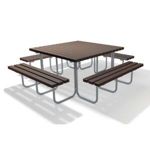 Bank-Tisch-Kombination, Gestell aus Stahlrohr, mit Premium-Bohlen aus Recycling-Kunststoff