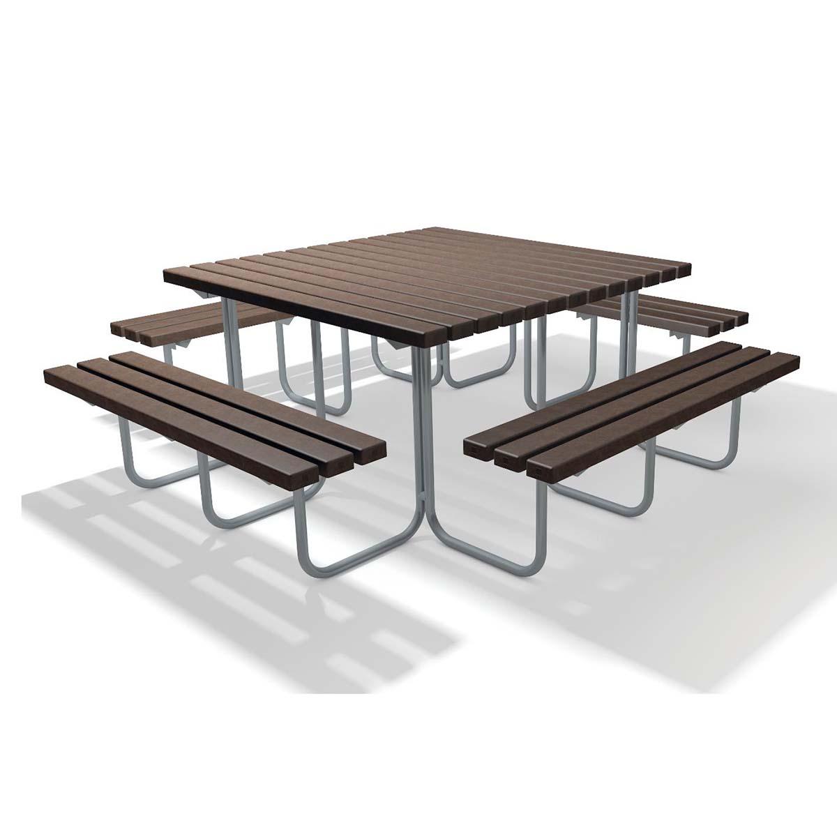 Bank-Tisch-Kombination, Gestell aus Stahlrohr, mit Premium-Bohlen aus Recycling-Kunststoff