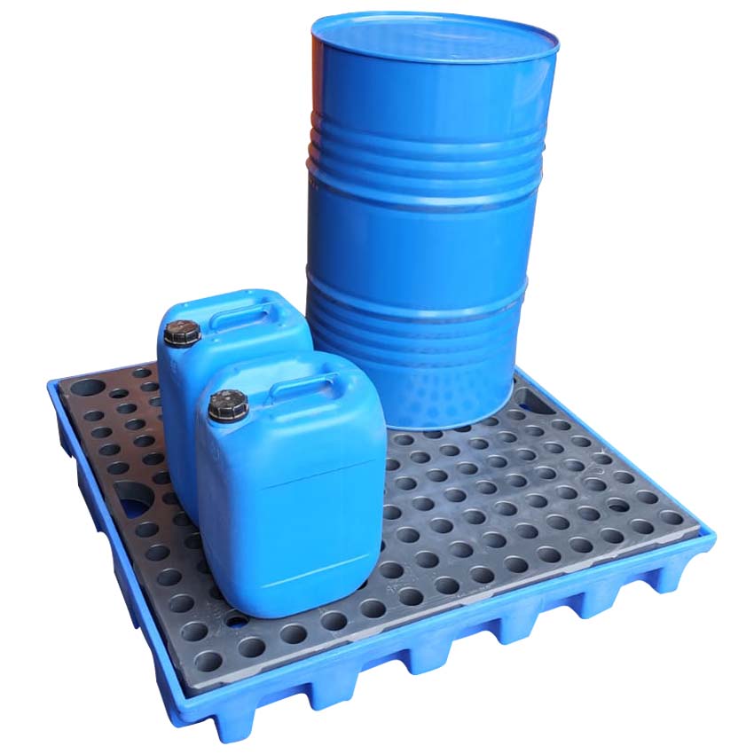 Flächenschutzelement aus Polyethylen (PE-HD), Auffangvolumen 180 l, mit PP-Stellebene, 1237x1237x150mm