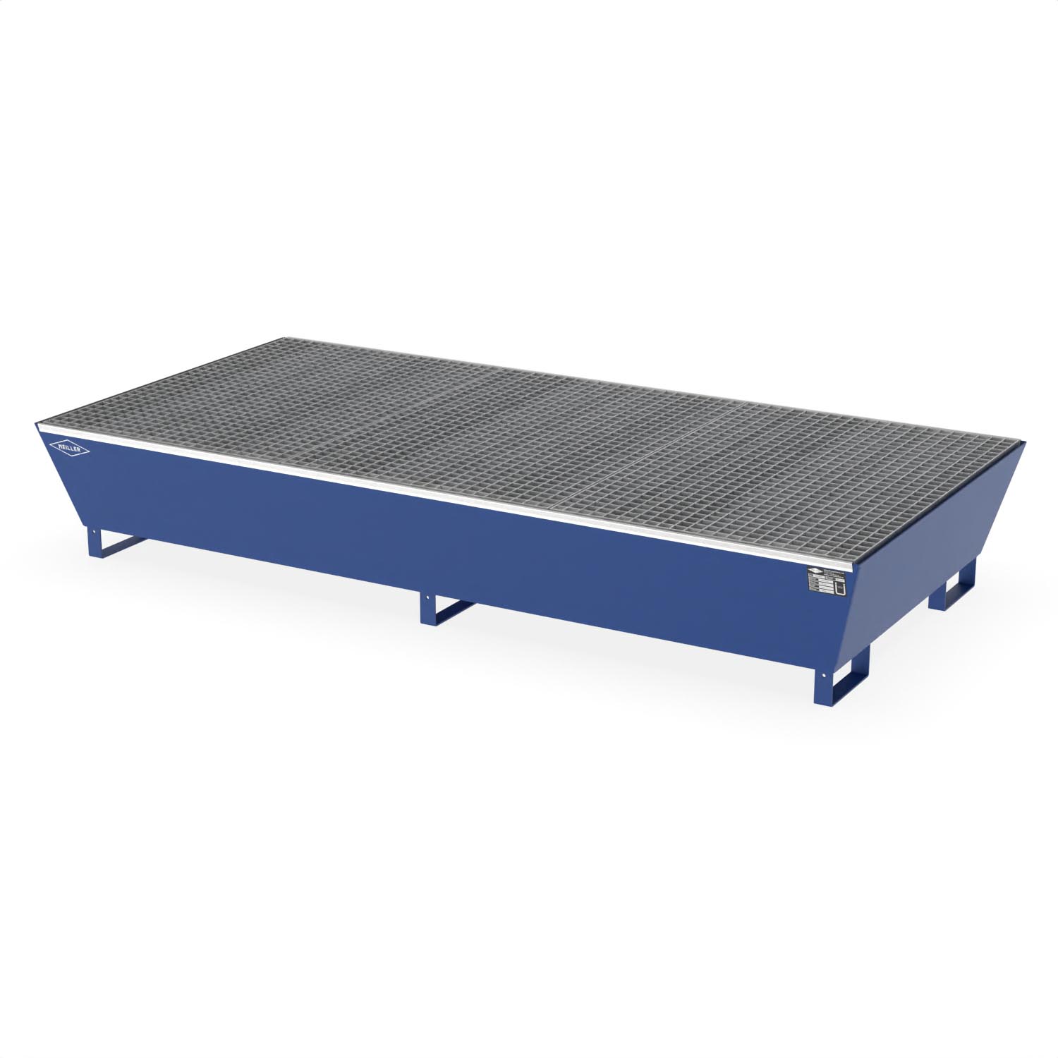 Regalbodenwanne aus Stahl für Gefahrstoffregale mit Feldweite 2700 mm, Auffangvolumen 1000 l, mit Gitterrost, 2680x1300x465mm