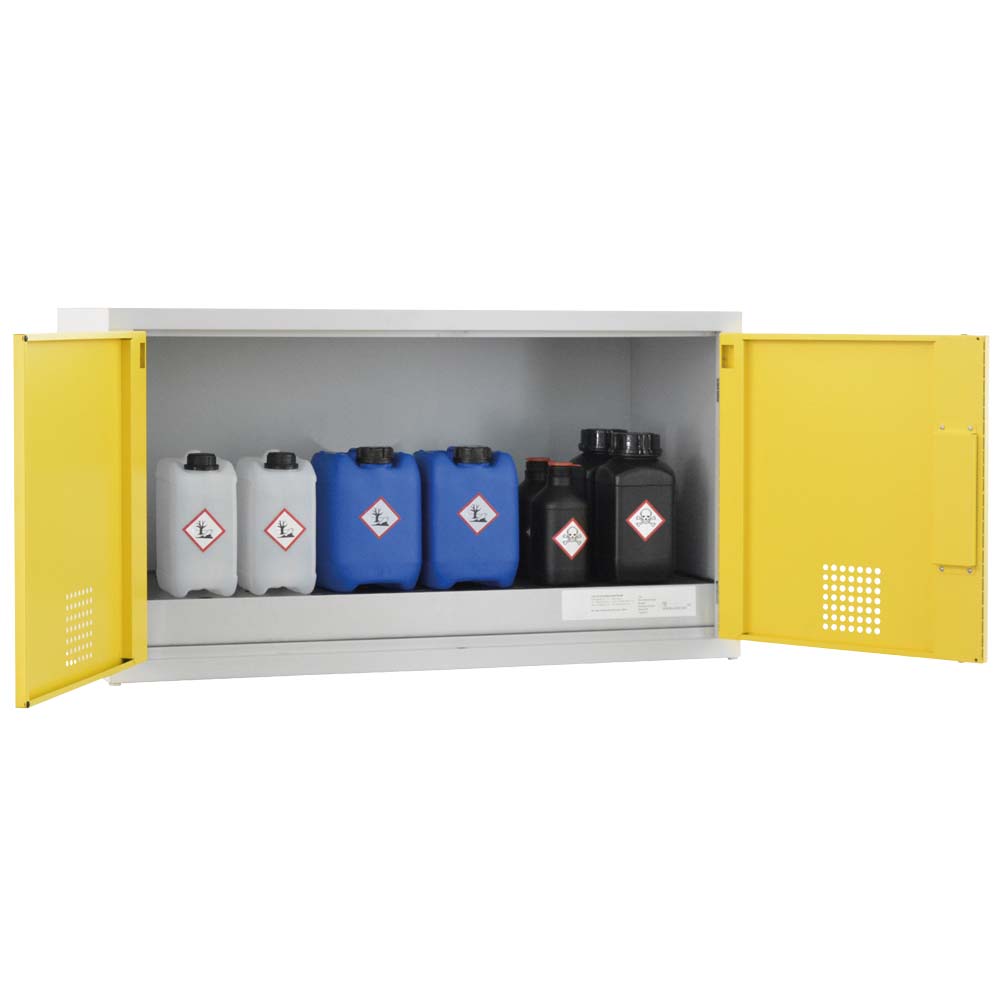 Chemikalien-Abzugsunterschrank aus Stahl mit Auffangwanne à 25 l, 1100 x 500 x 600 mm Umweltschrank Produktbild Chemikalien-Abzugsunterschrank aus Stahl mit Auffangwanne à 25 l, 1100 x 500 x 600 mm