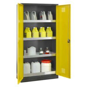 Seniorenbank CERANA, Flachstahl, Holz, verzinkt und farbbeschichtet, 4-Sitzer, mit Armlehnen für jeden Sitzplatz Parkbank CERANA Produktbild Chemikalienschrank Eco, Flügeltüren, 1 Bodenwanne, 3 Einlegewannen, 1000x400x1950mm