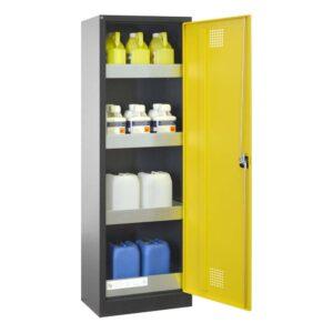 Chemikalienschrank Eco, Flügeltür, 1 Bodenwanne, 3 Einlegewannen, 640x400x1950mm