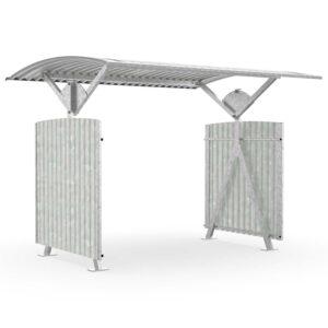 Schwenküberdachung D 560 aus Stahl, verzinkt, Dacheinkleidung aus Wellblech, zum Aufdübeln, B 2.500mm, mit Seitenwänden