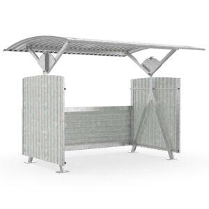 Schwenküberdachung D 560 aus Stahl, verzinkt, Dacheinkleidung aus Wellblech, zum Aufdübeln, B 2.500mm, mit Seitenwänden und Rückwand