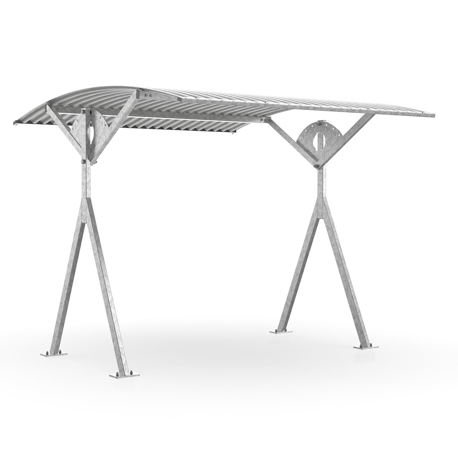 Schwenküberdachung D 560 aus Stahl, verzinkt, Dacheinkleidung aus Wellblech, zum Aufdübeln