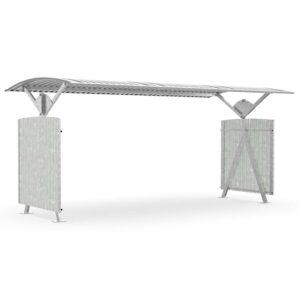 Schwenküberdachung D 560 aus Stahl, verzinkt, Dacheinkleidung aus Wellblech, zum Aufdübeln, B 4.500mm, mit Seitenwänden