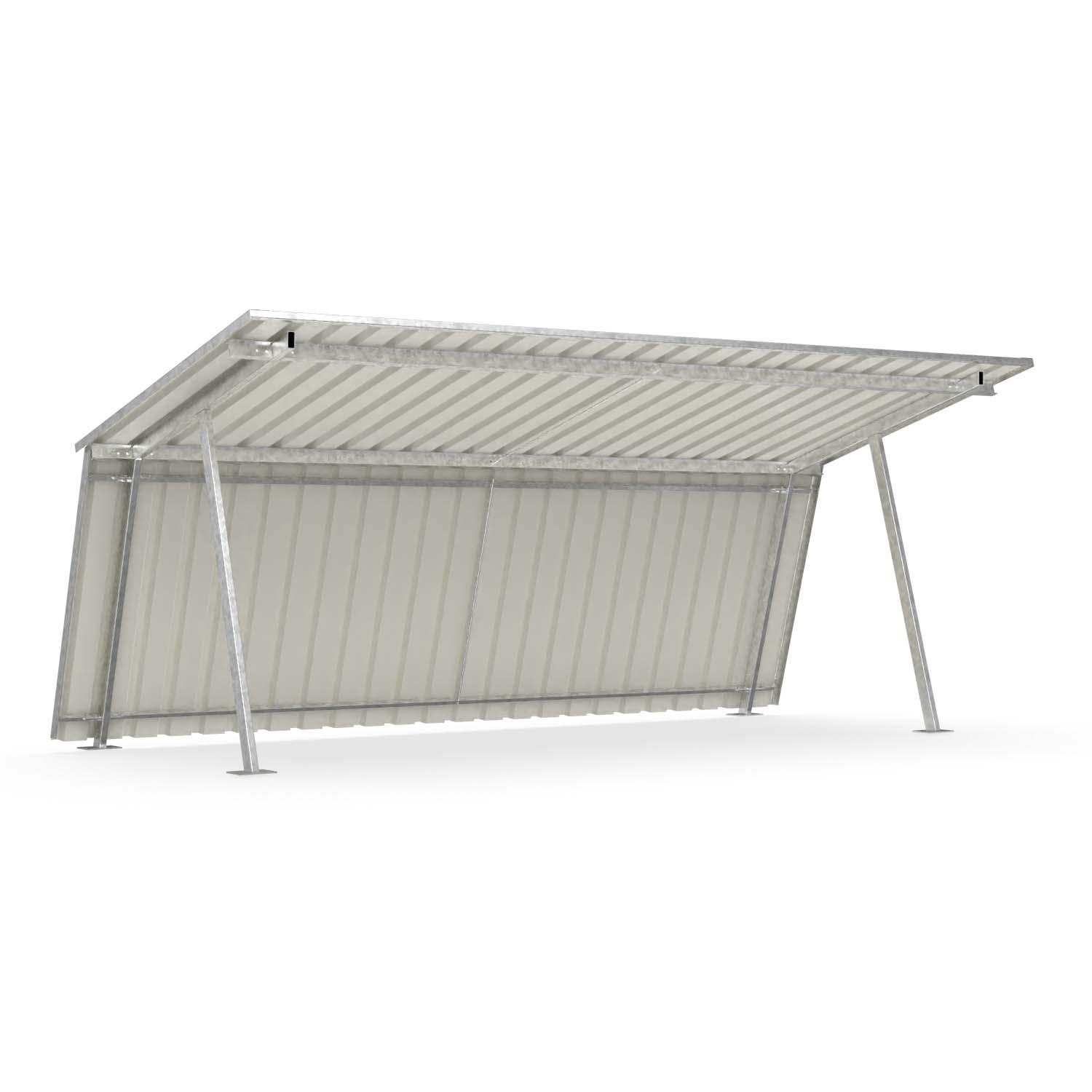 Fahrradüberdachung D 577 aus Stahl, verzinkt, Dach und Rückwand aus Trapezblech, verzinkt und farbbeschichtet, zum Aufdübeln, B 5.010mm, Grundeinheit