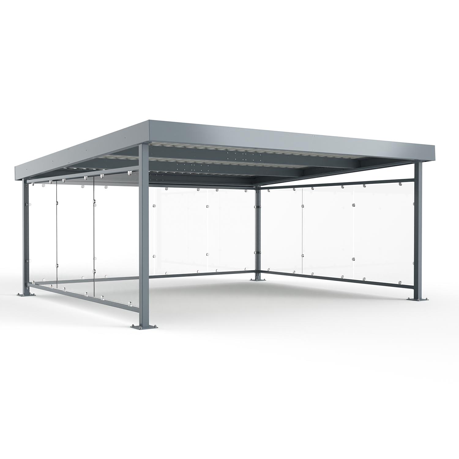 Carport Typ D580, Grundeinheit für 2 PKW, Achsmaß B 5500 mm, verzinkt und pulverbeschichtet, mit ESG-Glaselementen