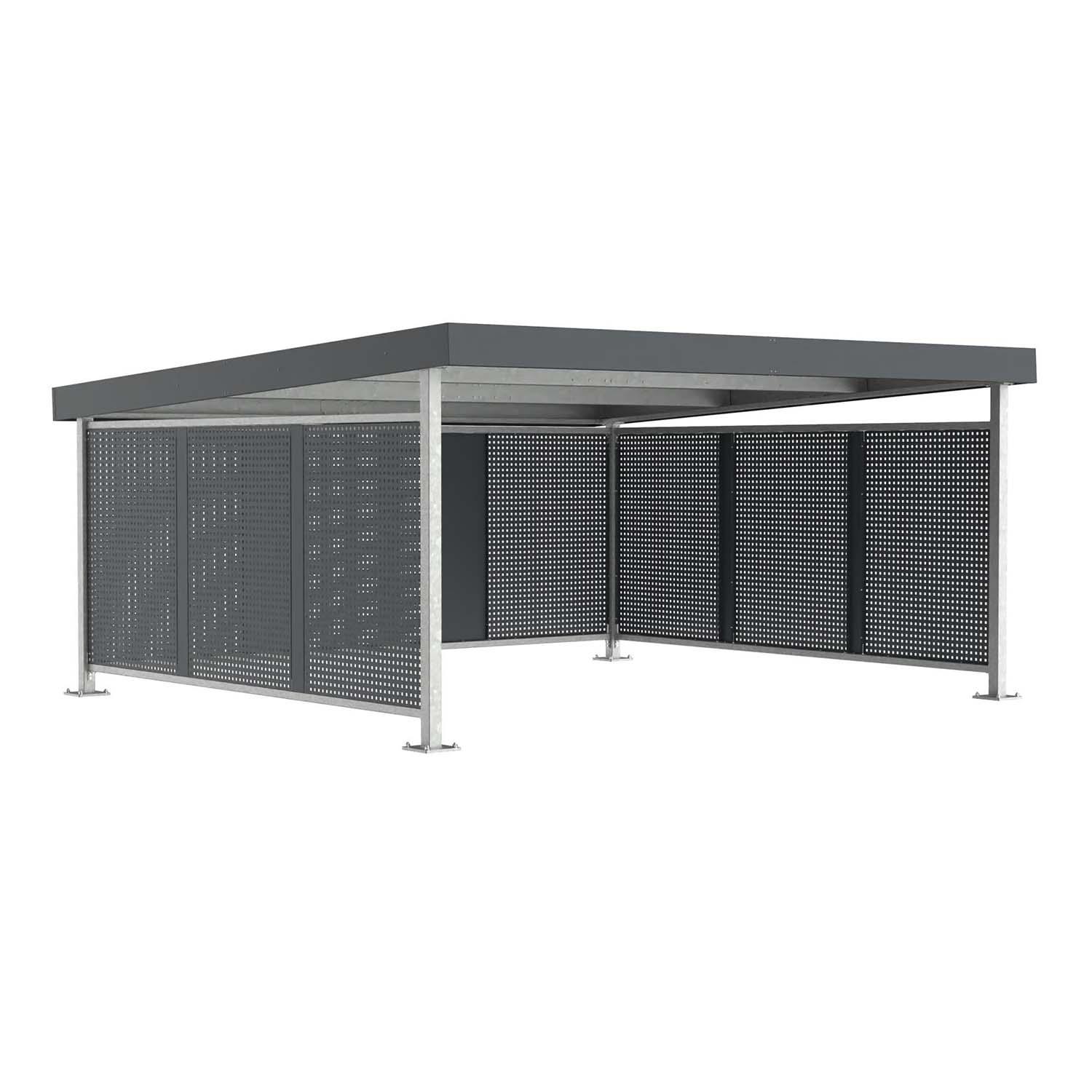 D 580 Carport aus Stahl, Grundeinheit für 2 PKW, mit Sichtschutzwänden aus Lochblech