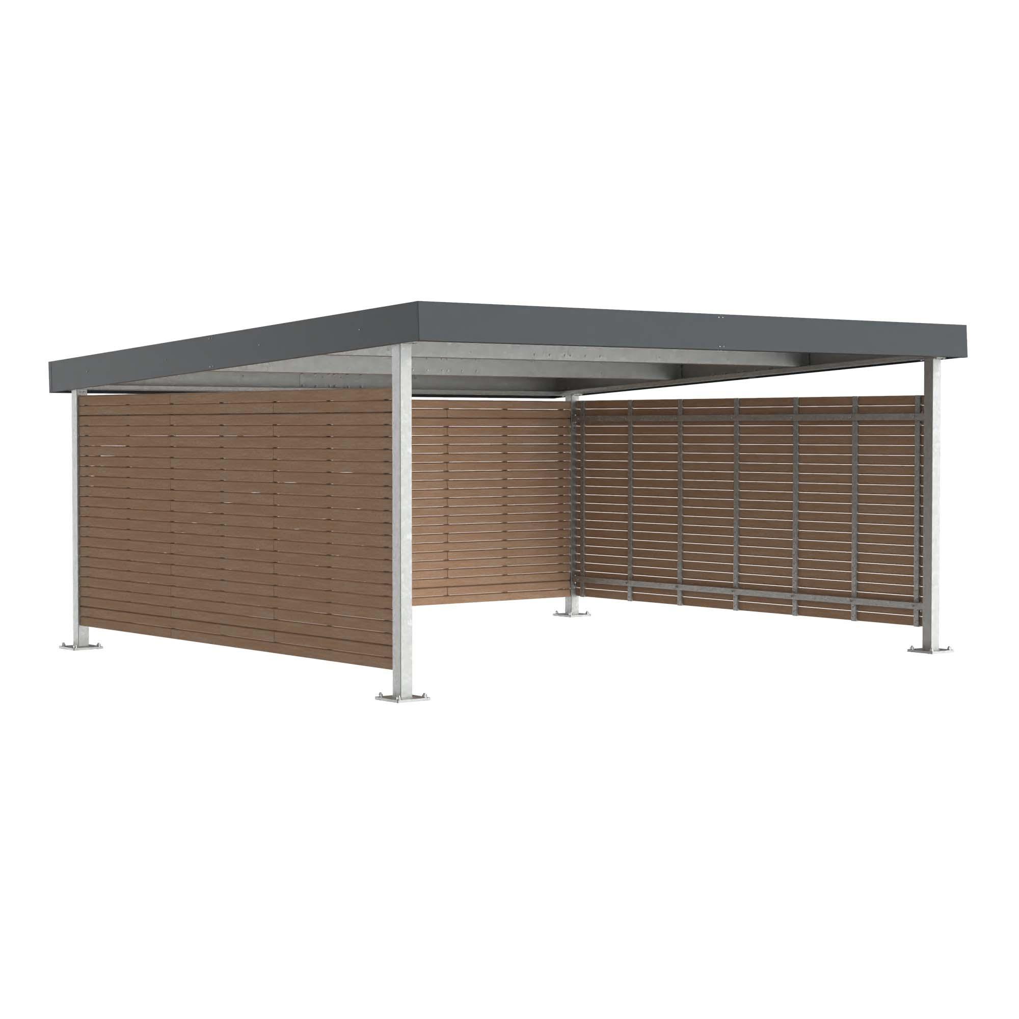 D 580 Carport aus Stahl, Grundeinheit für 2 PKW, mit Sichtschutzwänden aus Rhombus