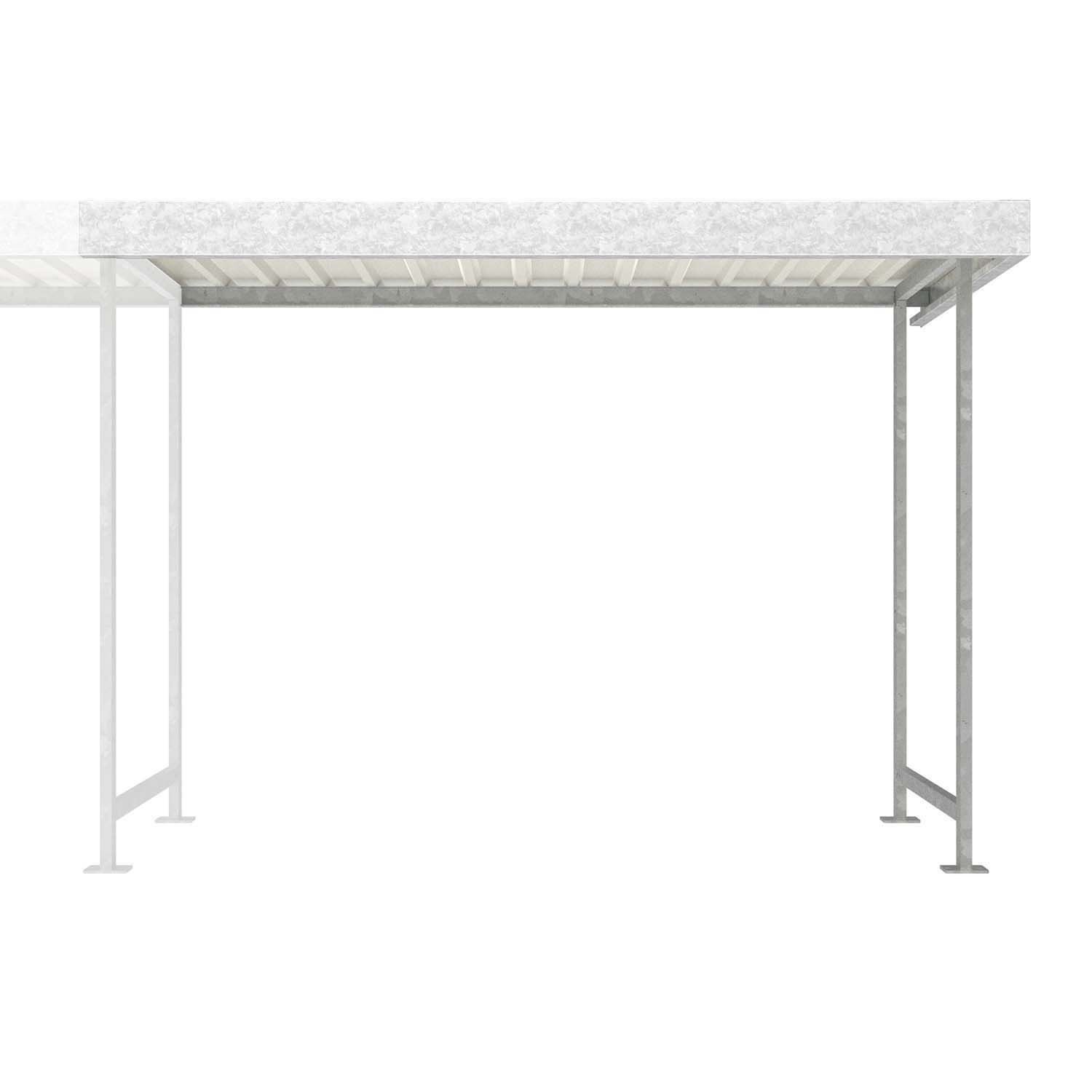 D 586 Fahrradüberdachung, Konstruktion und Dachblenden verzinkt, Anbaueinheit