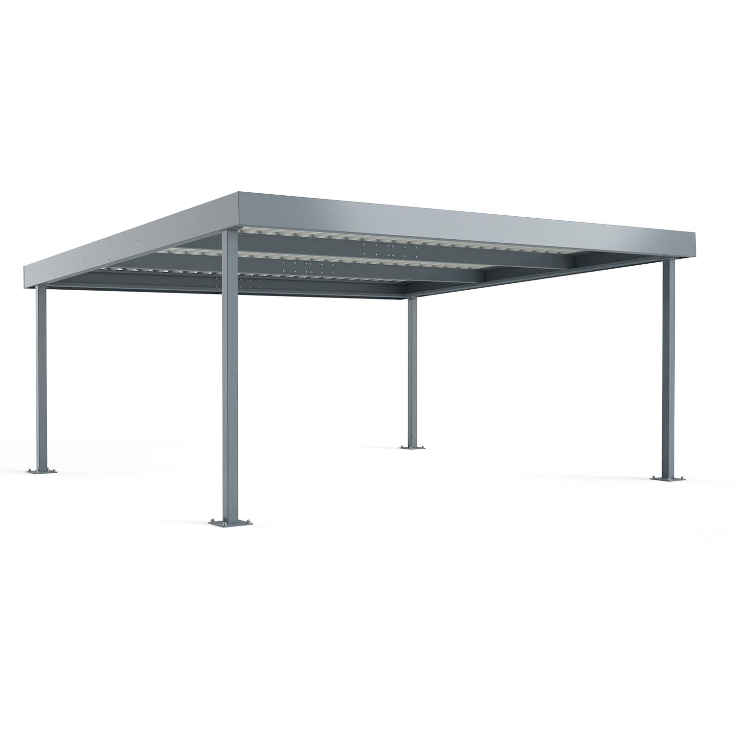 Carport Typ D580, Grundeinheit für 2 PKW, Achsmaß B 5500 mm, verzinkt und pulverbeschichtet, Attika beschichtet, 5854x5169x2450mm