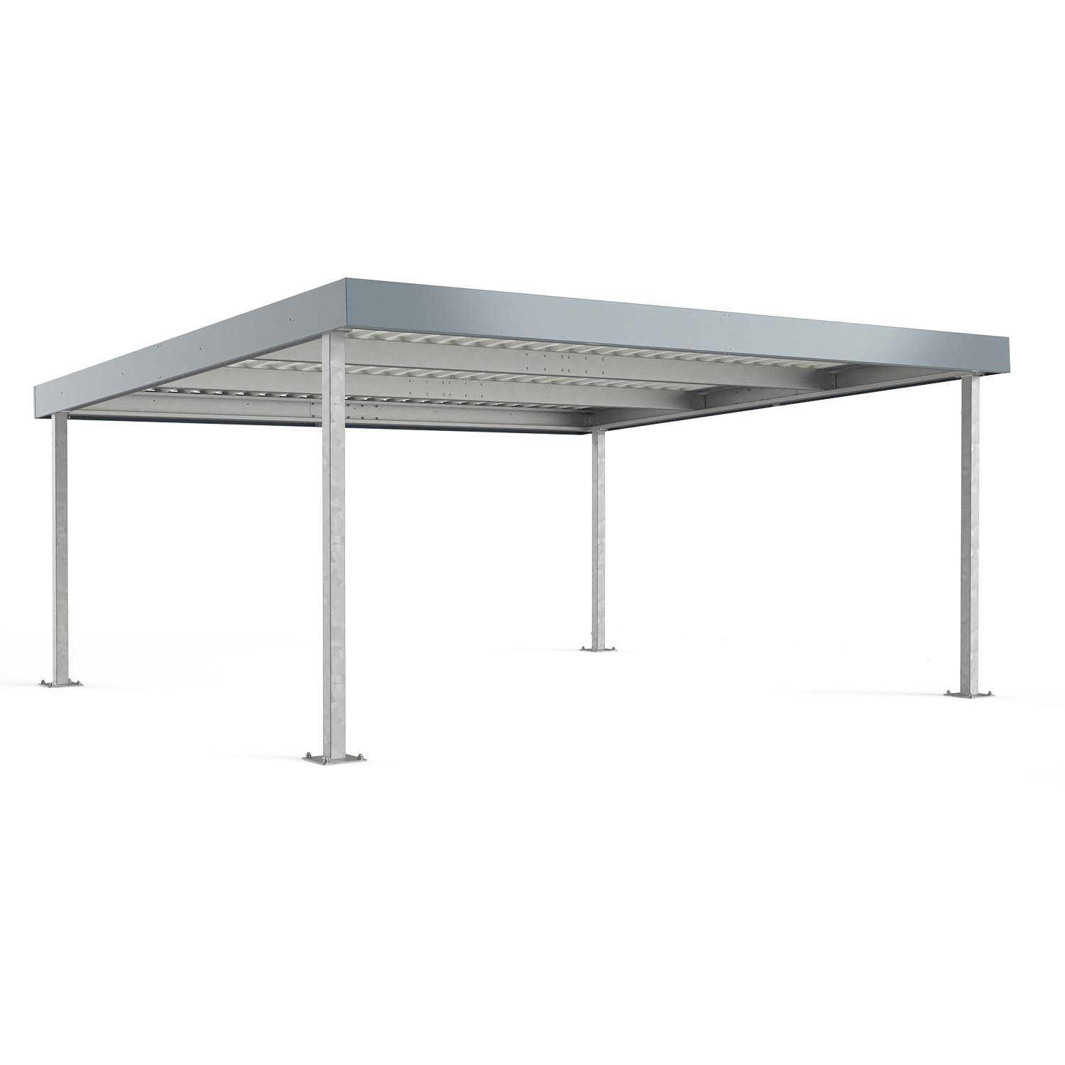 Carport Typ D580, Grundeinheit für 2 PKW, Achsmaß B 5500 mm, verzinkt, Attika beschichtet, 5854x5169x2450mm