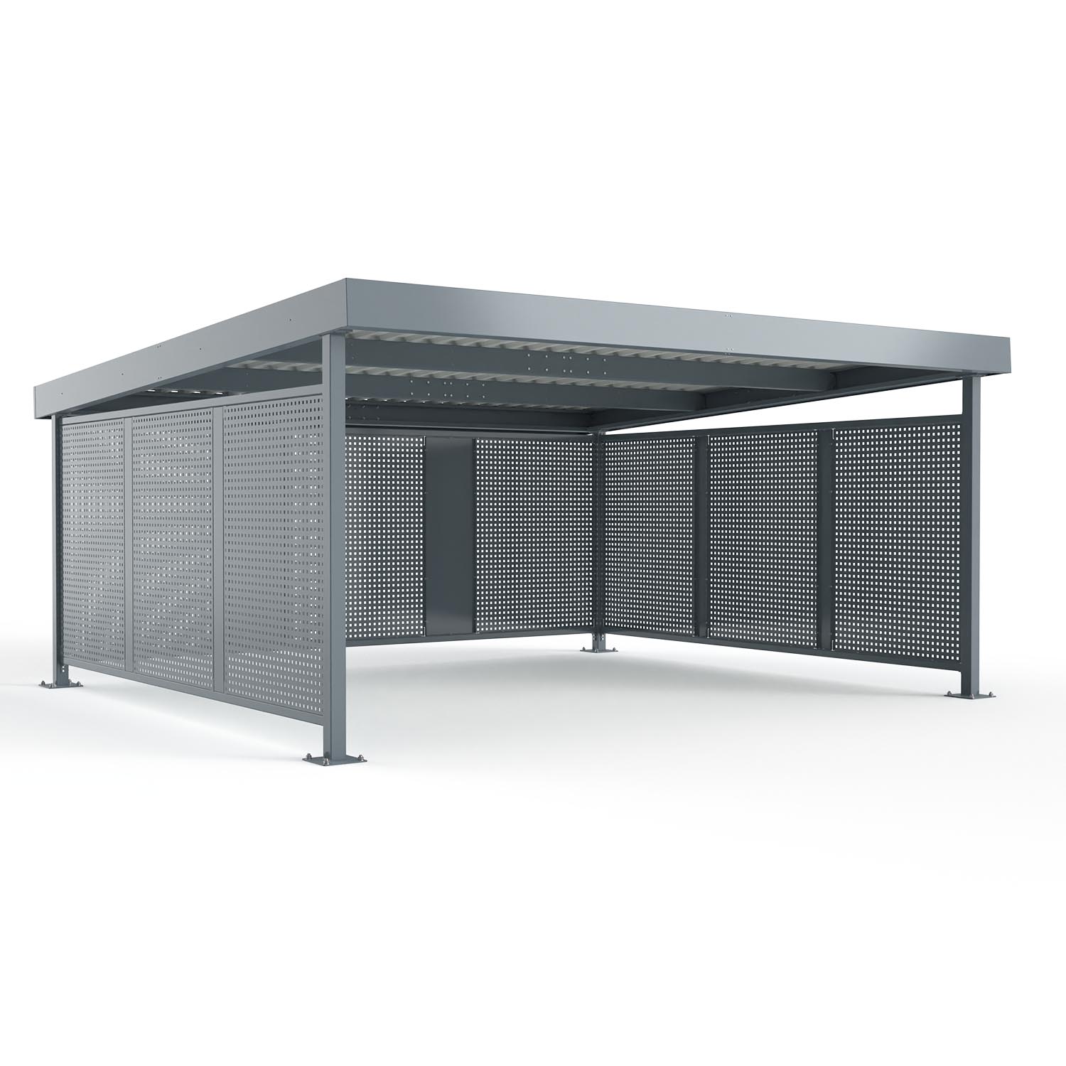 Carport Typ D580, Grundeinheit für 2 PKW, Achsmaß B 5500 mm, verzinkt und pulverbeschichtet, mit Lochblech-Elementen