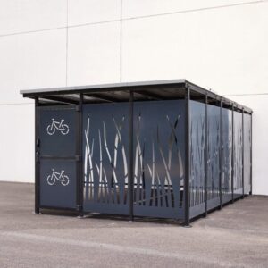 Fahrradunterstand D 853, mit Seitenwänden aus Stahlblech, Motiv Schilf, 3150x5600x2360mm