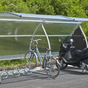 Erweiterungsmodul für Fahrradunterstand D 853/855, Seitenwände aus Stahlblech, Motiv Schilf, 1000x5600x2360mm Fahrradüberdachungen Produktbild Fahrradunterstand D 801, Dach aus Polycarbonat, 2210x2240x2200mm, Anbaueinheit, BLACK EDITION