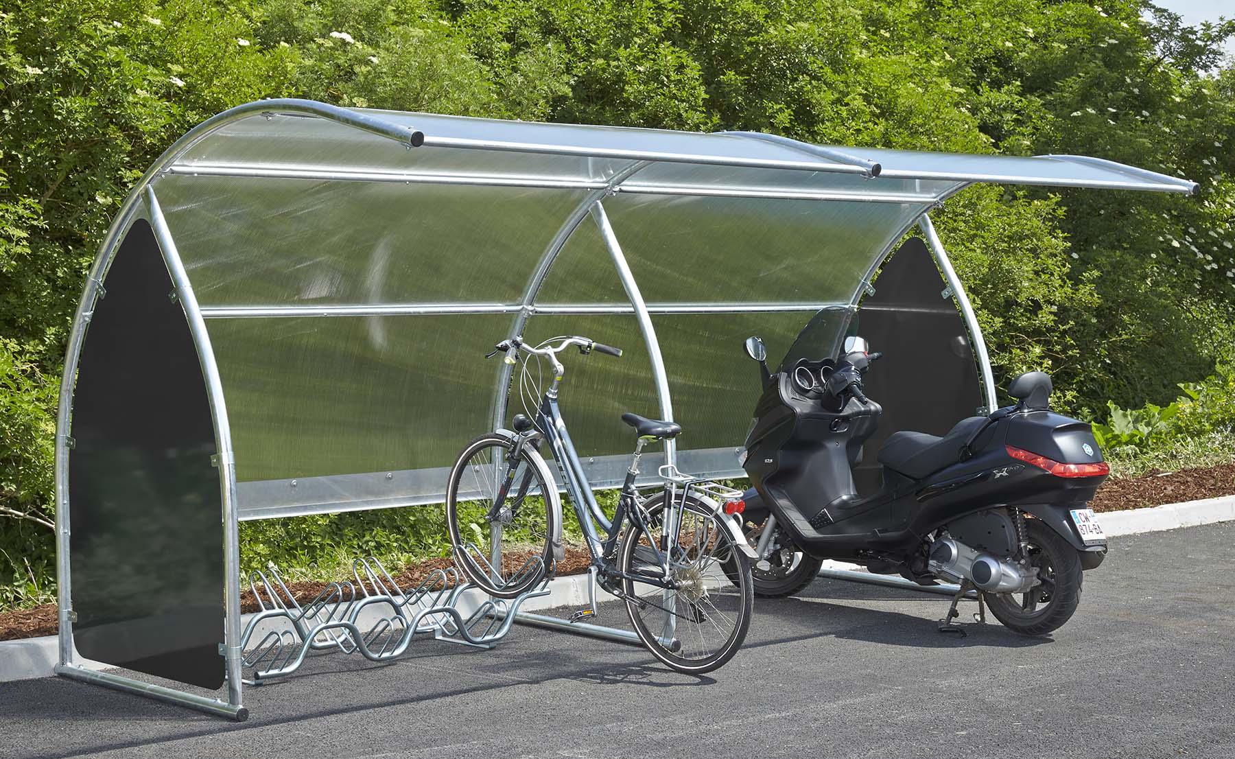 Fahrradunterstand D 801, Dach aus Polycarbonat, 2210x2240x2200mm, Anbaueinheit, BLACK EDITION