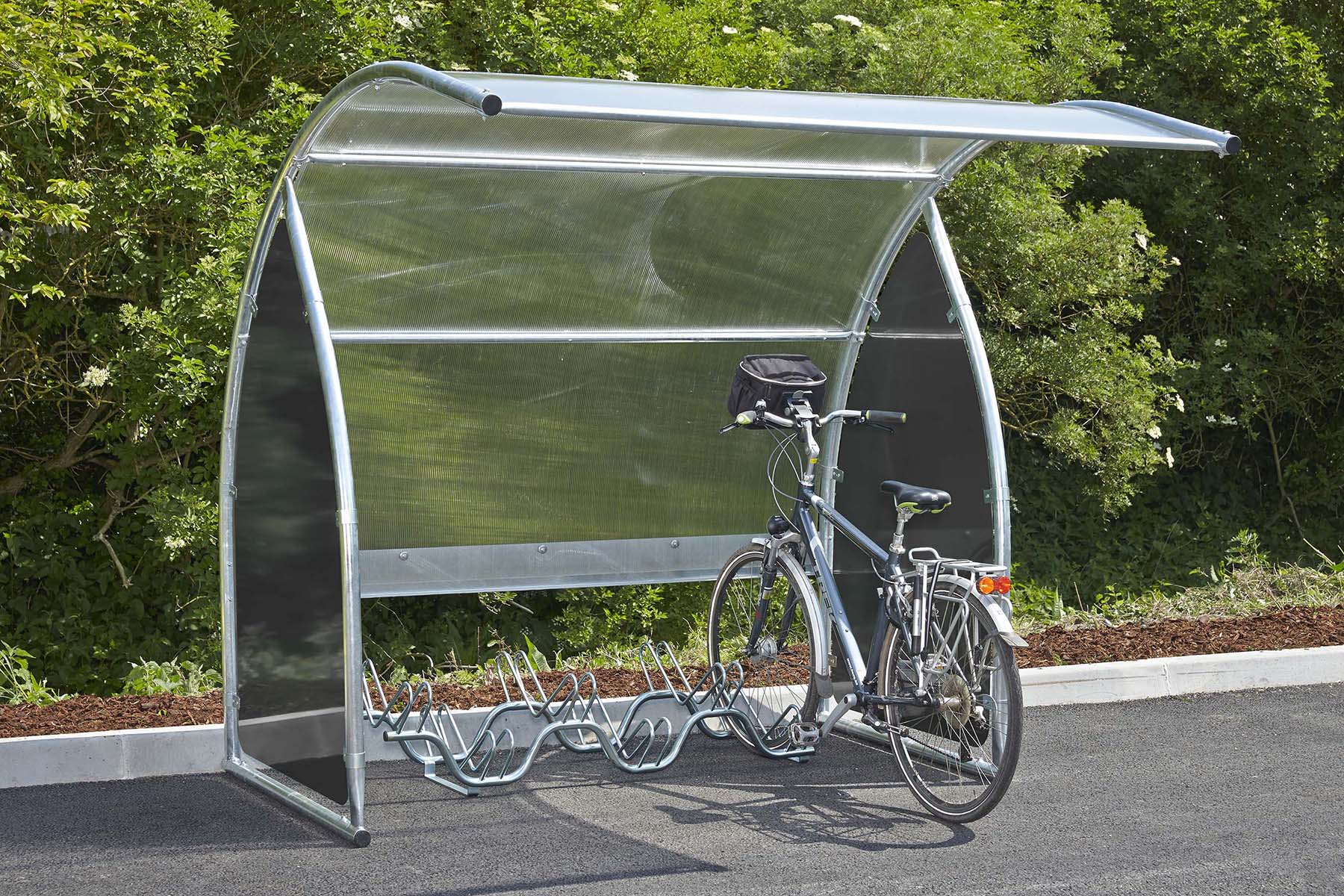 Fahrradunterstand D 801, Dach aus Polycarbonat, 2210x2240x2200mm, Grundeinheit, BLACK EDITION